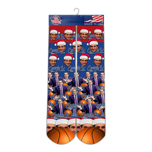 Coach K Socks Duke Basketball socks Coach K Santa Socks