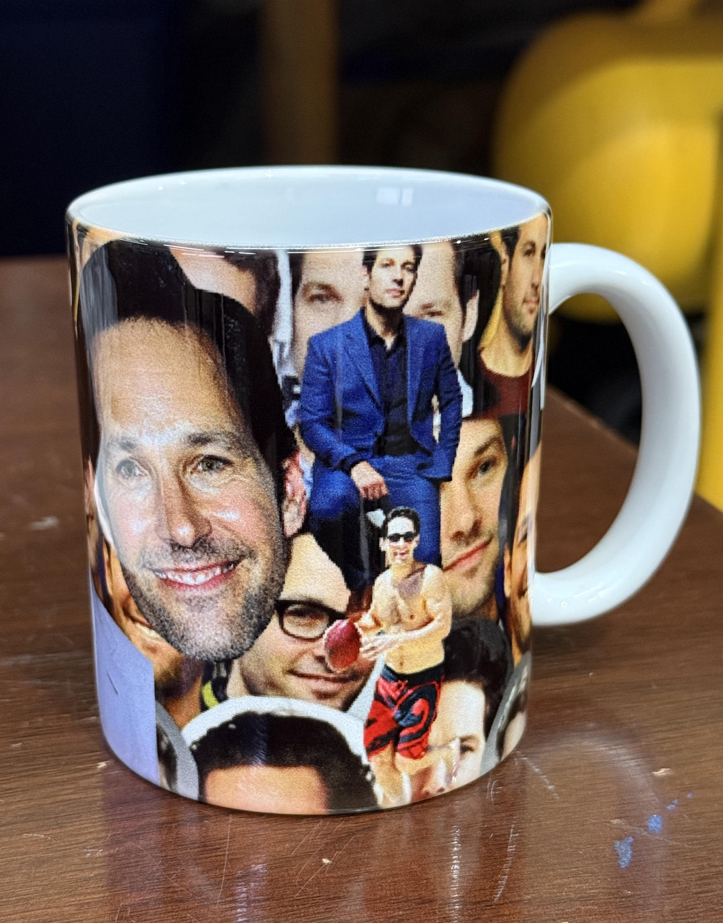 a coffee mug with a picture of a man on it