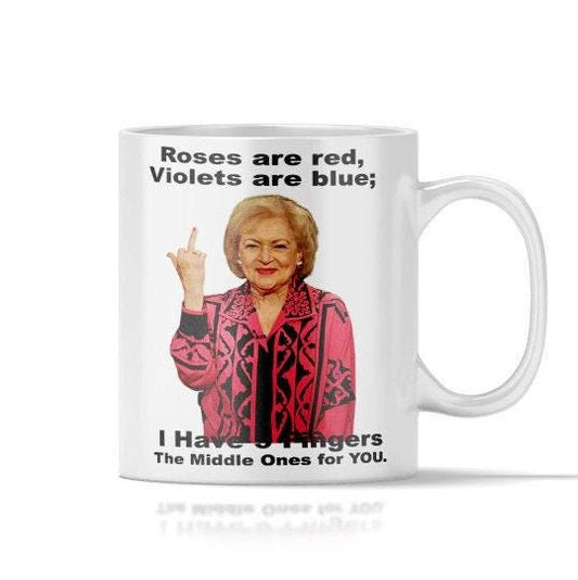 Betty White Mug - 11oz or 15oz - Betty White Flipping Bird Coffee Cup - Ceramic Mug
