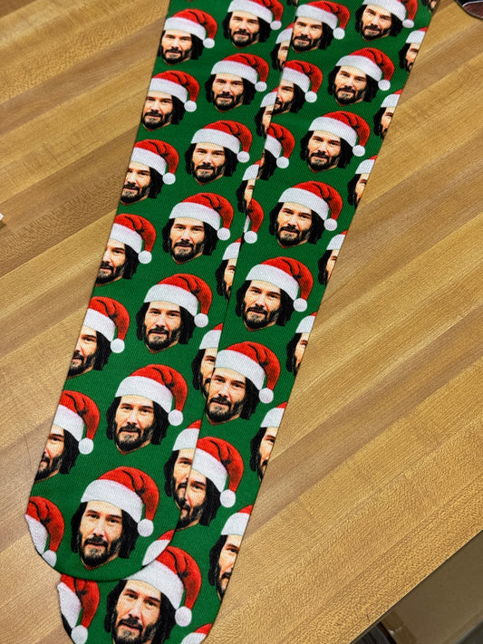 Keaunu Reeves Socks Keanu Reeves with Santa Hat Christmas Socks