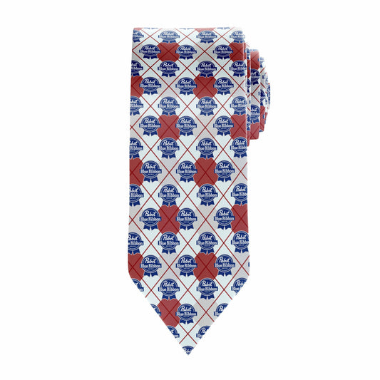 Pabst Blue Ribbon Argyle Tie PBR Beer Necktie Argyle Tie